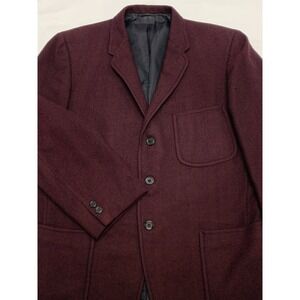 VTG 60s Stratford Clothes Burgundy/Black Herringbone 100% Cashmere Sport Coat 40